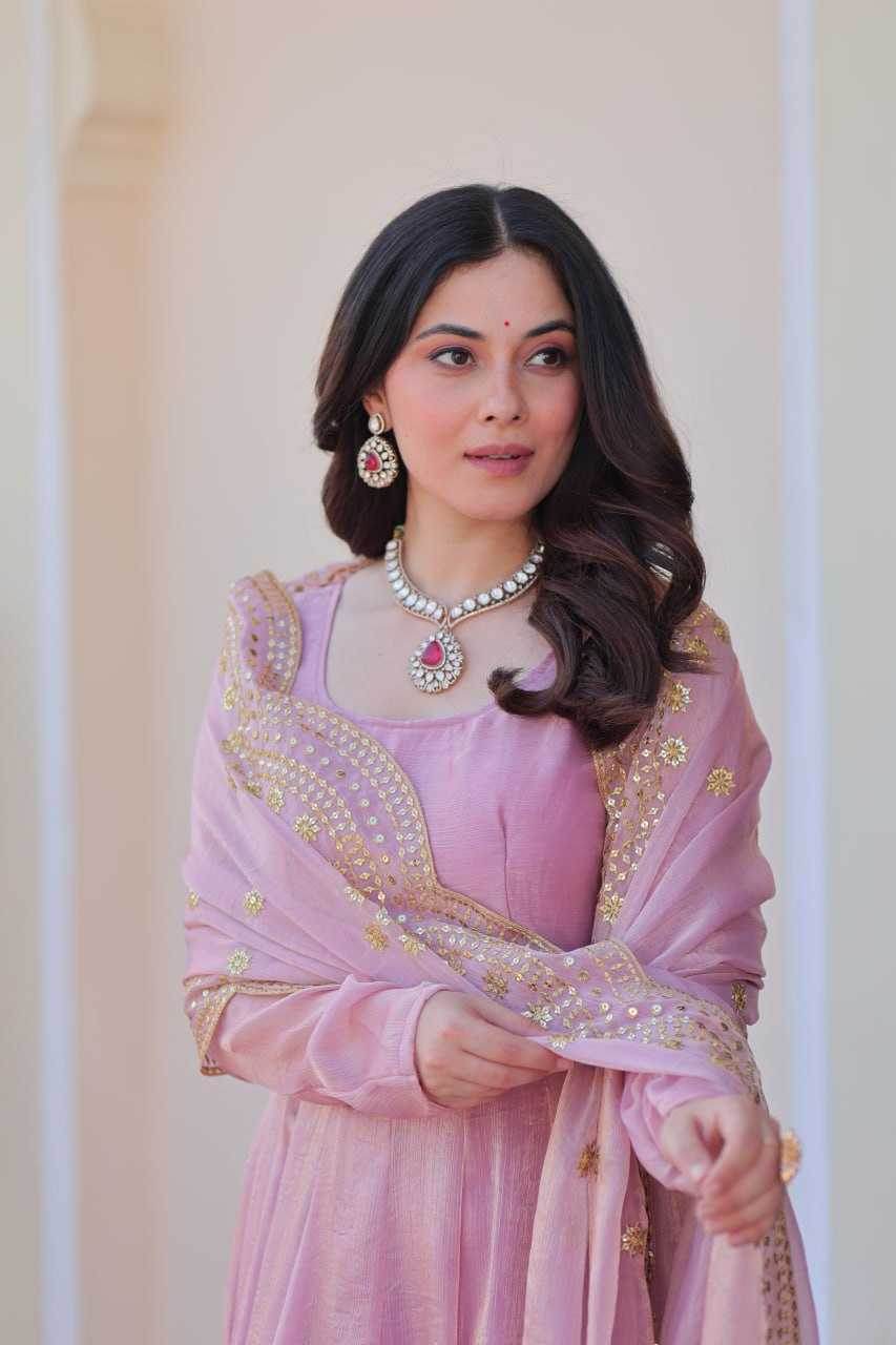 Chiffon Full Sleeve Gown With Dupatta - MYLUXURY LANE ENTERPRISE